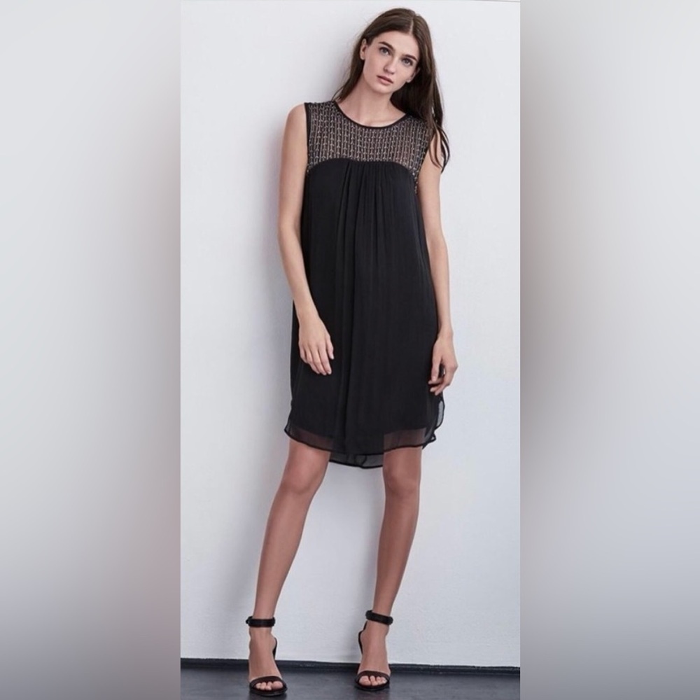 Velvet by Graham & Spencer Beaded Taline Dress chiffon black loose mesh formal M